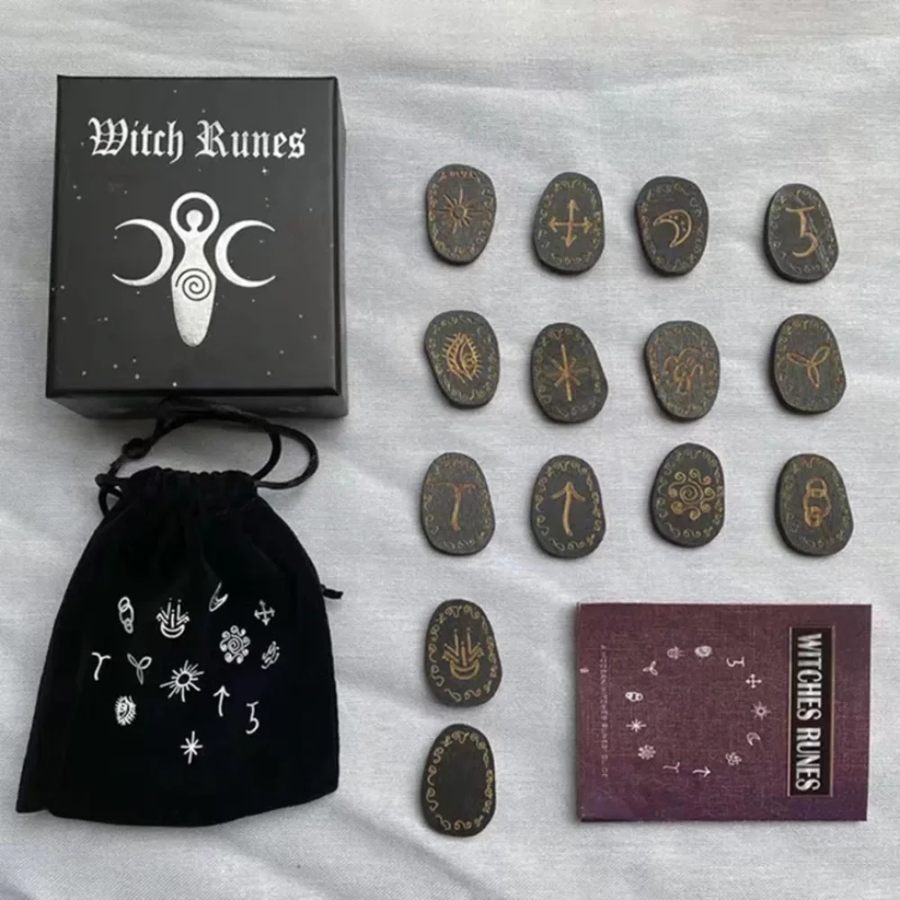 Other | 14pc Wooden Runes Stone Set Witch Engraved Rune Symbol Wiccan ...